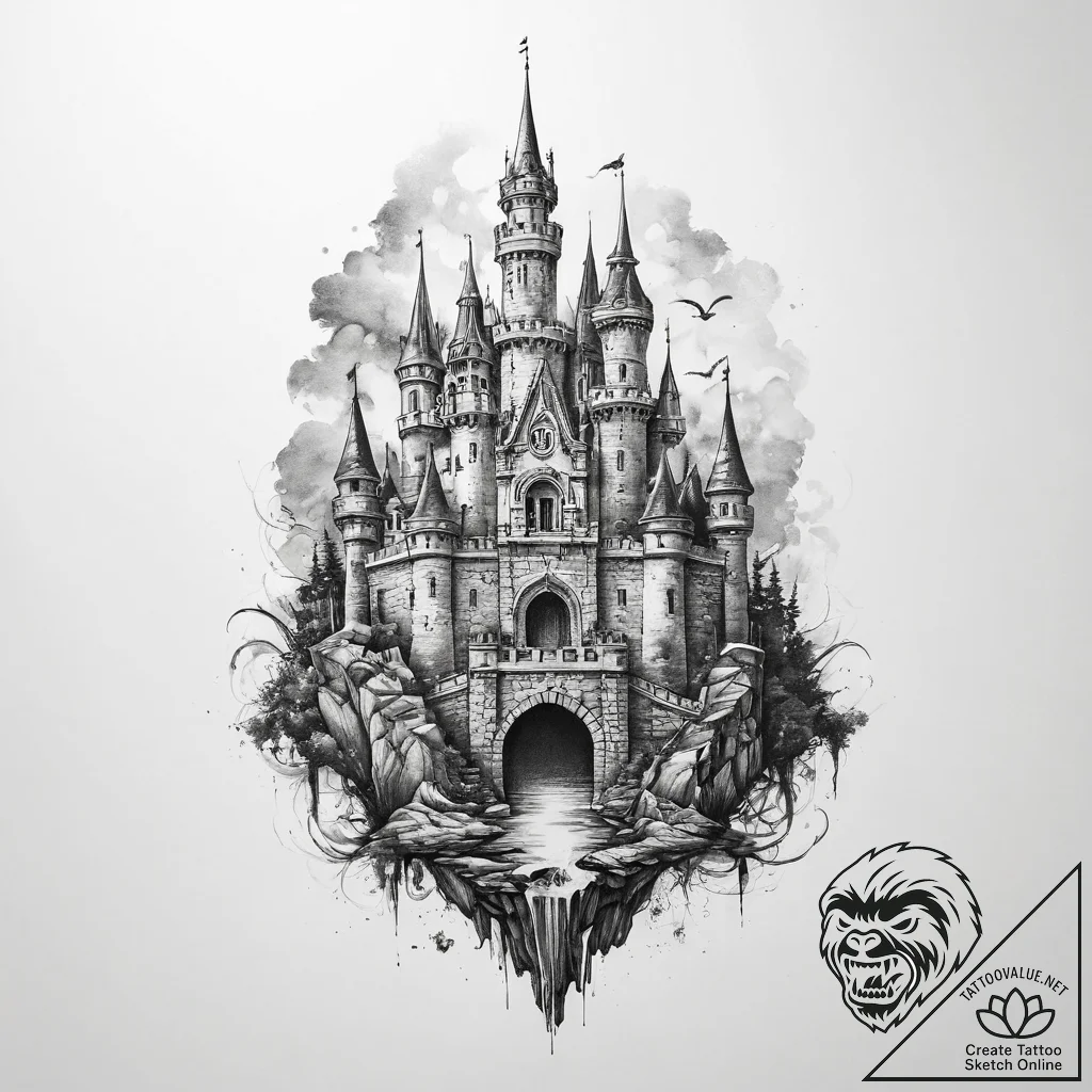 Tattoo sketch castle - tattoo sketch (№1760559753_0, 15.10.2025 20:22) — tattoovalue.net