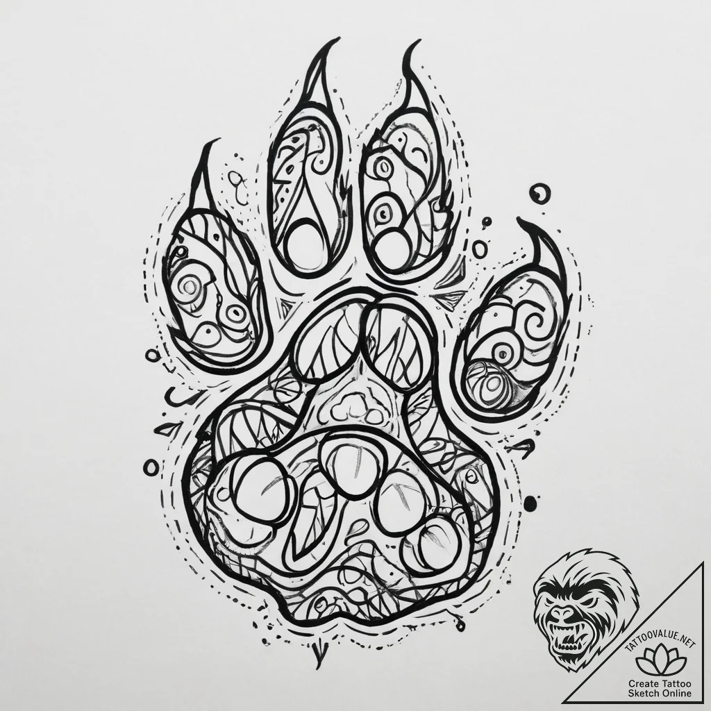 Tattoo sketch cat paw print, ink illustration... - tattoo sketch (№1760559968_0, 15.10.2025 20:26) — tattoovalue.net