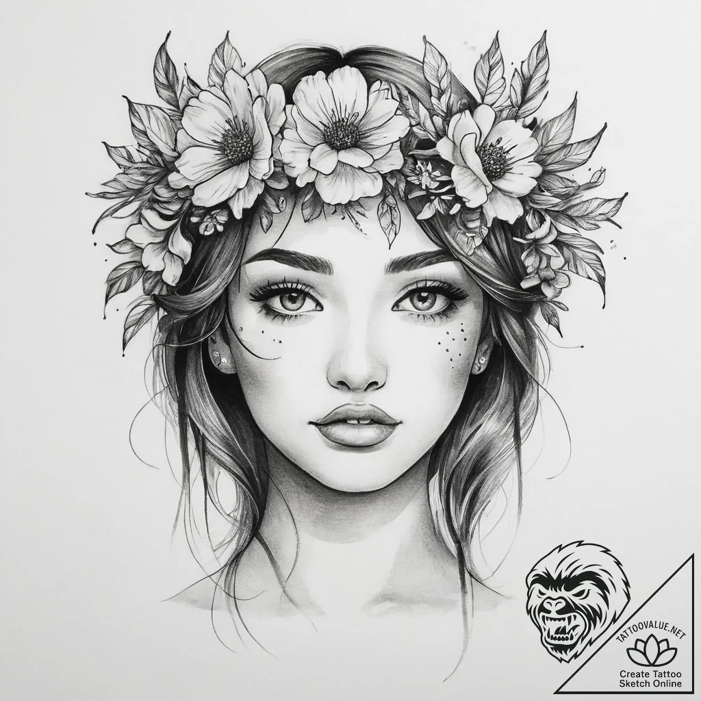 Tattoo sketch flower crown tattoo - tattoo sketch (№1760560189_0, 15.10.2025 20:29) — tattoovalue.net