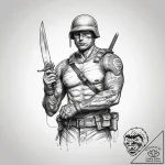 Tattoo sketch soldier with a knife, artistic… – tattoo sketch (№1760560405_0, 15.10.2025 20:33) — tattoovalue.net