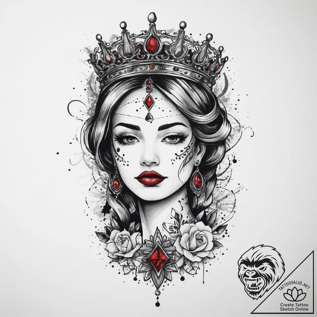 Tattoo sketch queen tattoo, concept art for t... - tattoo sketch (№1760562153_0, 15.10.2025 21:02) — tattoovalue.net