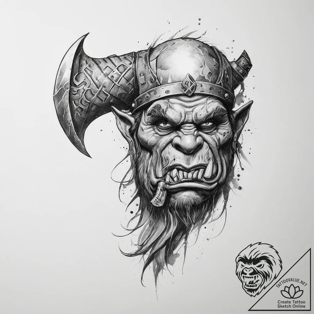 Tattoo sketch orc axe - tattoo sketch (№1760562378_0, 15.10.2025 21:06) — tattoovalue.net