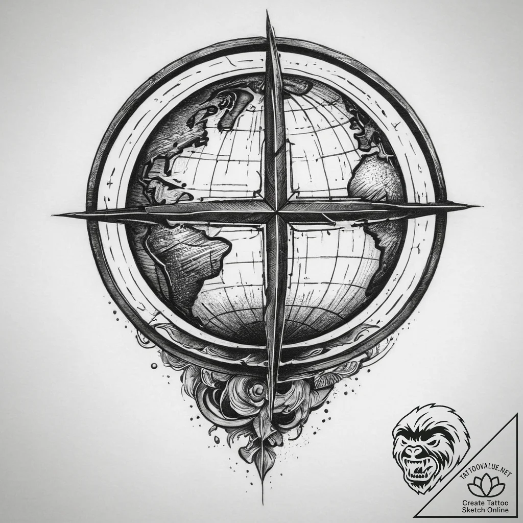 Tattoo sketch globe, tattoo flash sheet desig... - tattoo sketch (№1760565638_0, 15.10.2025 22:00) — tattoovalue.net