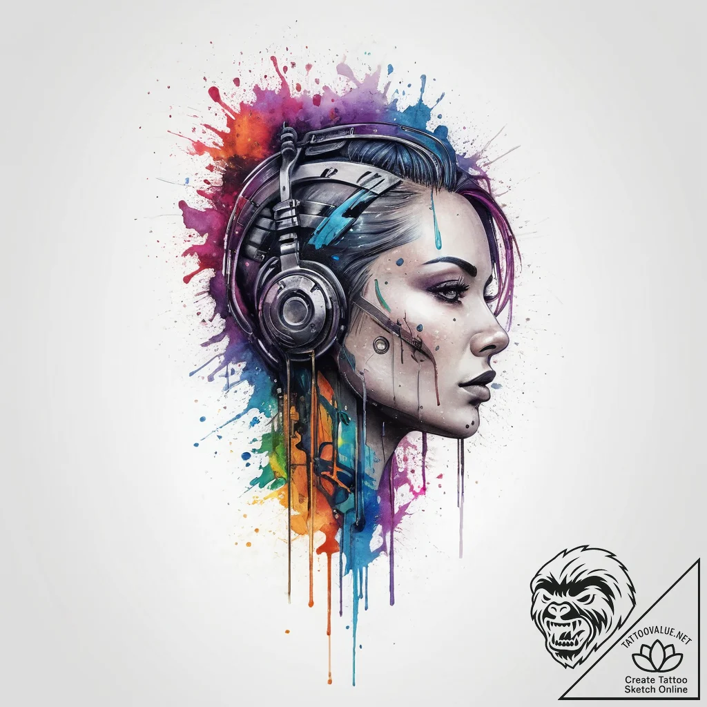 Tattoo sketch cyberpunk digital rain, artisti... - tattoo sketch (№1760568231_0, 15.10.2025 22:43) — tattoovalue.net