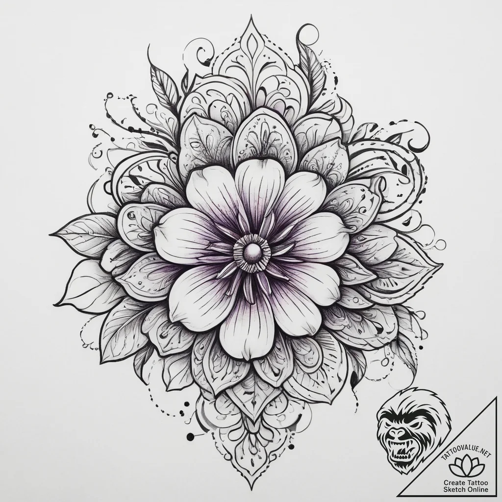 Tattoo sketch violet flower, concept art for... - tattoo sketch (№1760568670_0, 15.10.2025 22:51) — tattoovalue.net