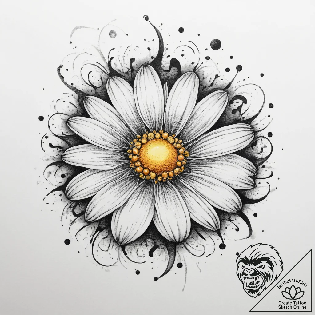Tattoo sketch chamomile, concept art for tatt... - tattoo sketch (№1760569534_0, 15.10.2025 23:05) — tattoovalue.net