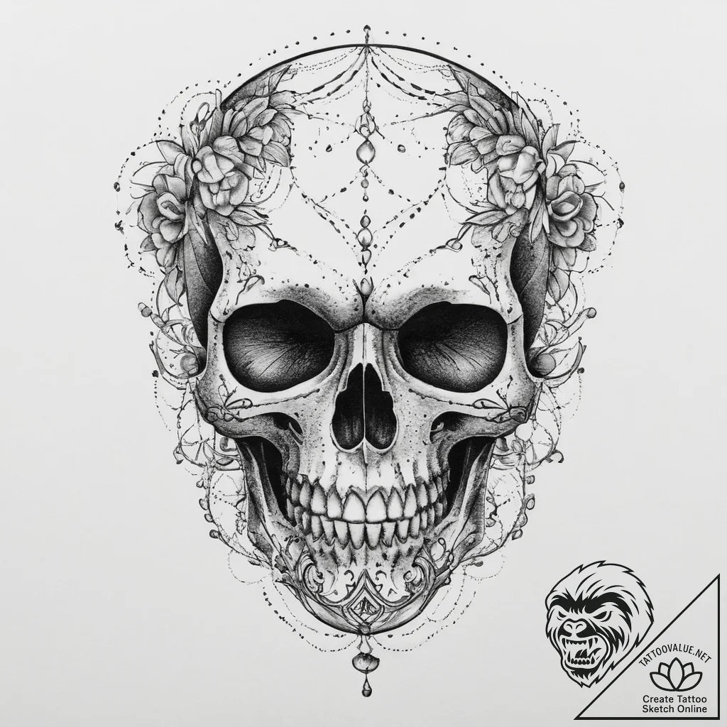 Tattoo sketch dotwork череп из точек, concept... - tattoo sketch (№1760570398_0, 15.10.2025 23:19) — tattoovalue.net