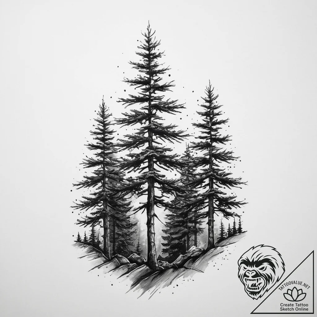 Tattoo sketch pine tree forest silhouette, in... - tattoo sketch (№1760572997_0, 16.10.2025 00:03) — tattoovalue.net