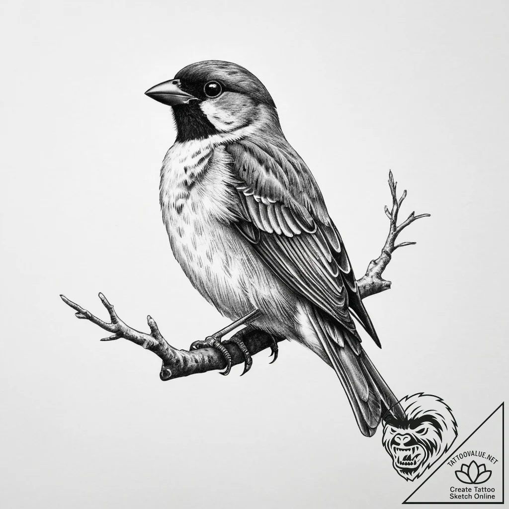 Tattoo sketch sparrow, concept art for tattoo... - tattoo sketch (№1760573428_0, 16.10.2025 00:10) — tattoovalue.net