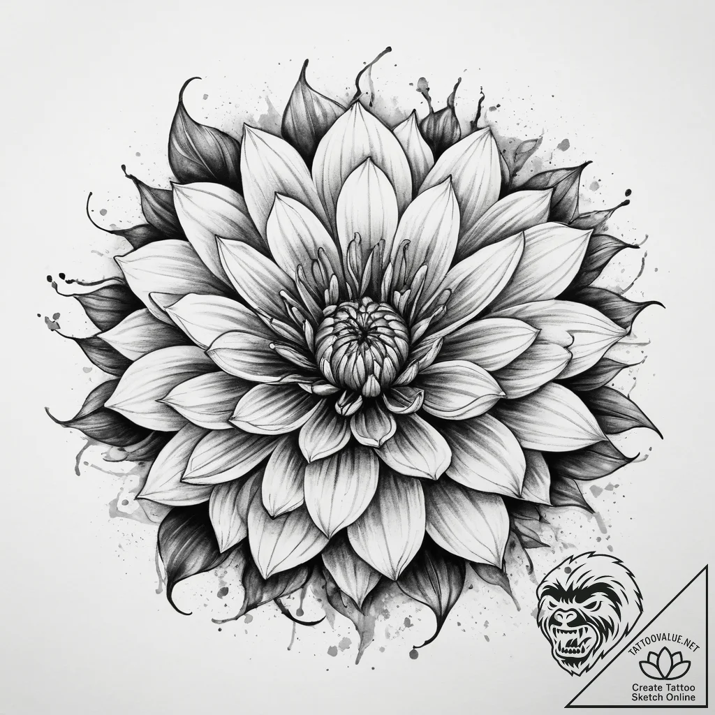 Tattoo sketch dahlia flower, artistic tattoo... - tattoo sketch (№1760574723_0, 16.10.2025 00:32) — tattoovalue.net