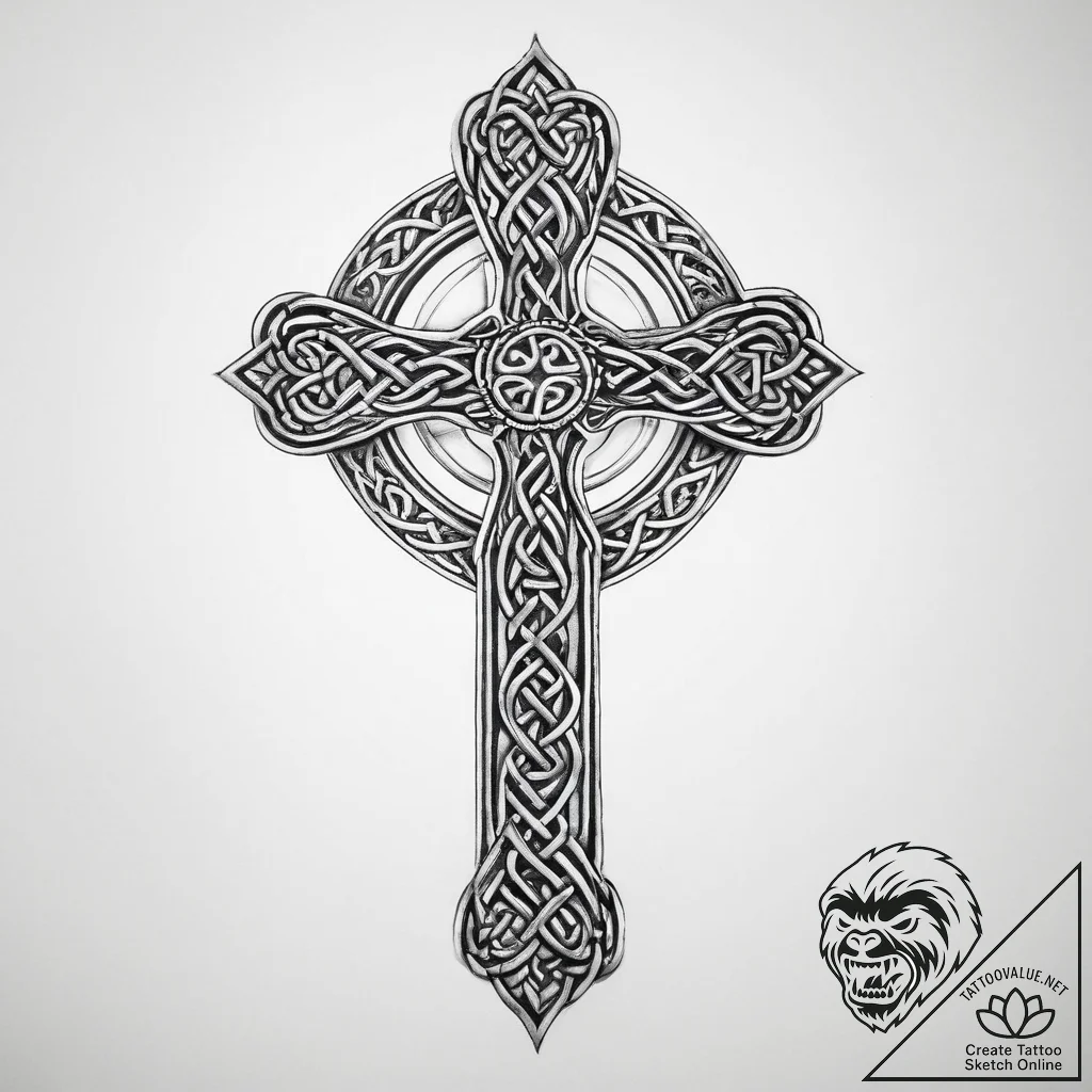 Tattoo sketch celtic cross with intricate kno... - tattoo sketch (№1760574939_0, 16.10.2025 00:35) — tattoovalue.net