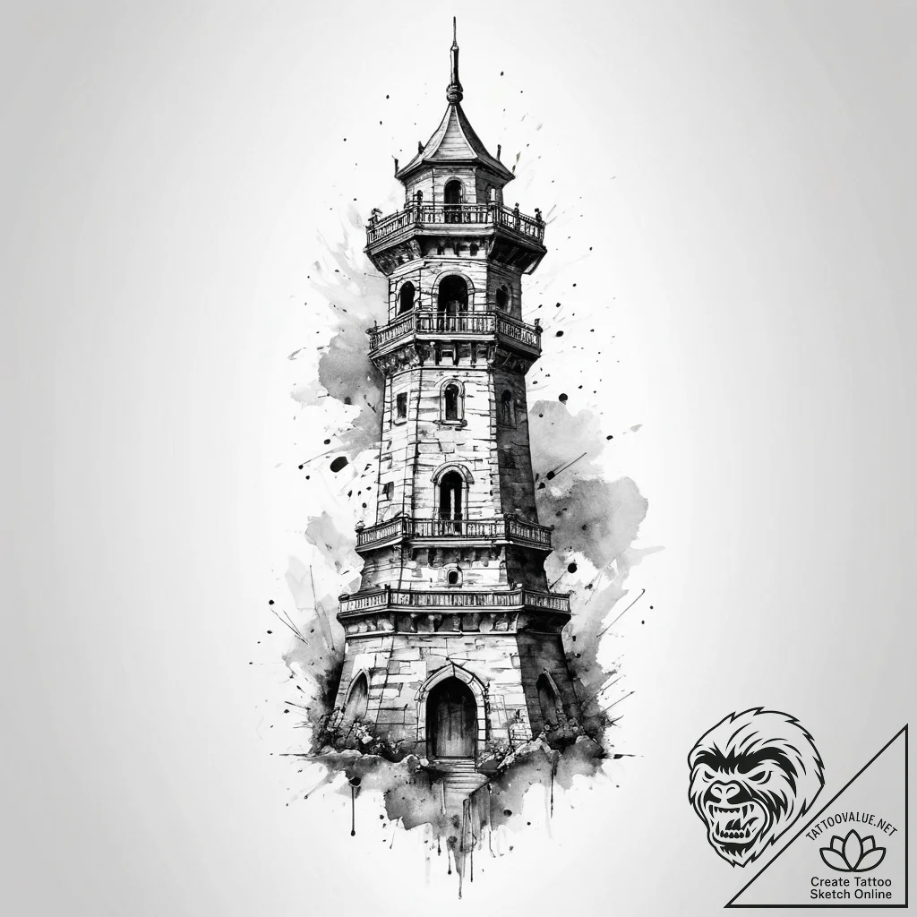 Tattoo sketch tower, concept art for tattoo,... - tattoo sketch (№1760575155_0, 16.10.2025 00:39) — tattoovalue.net