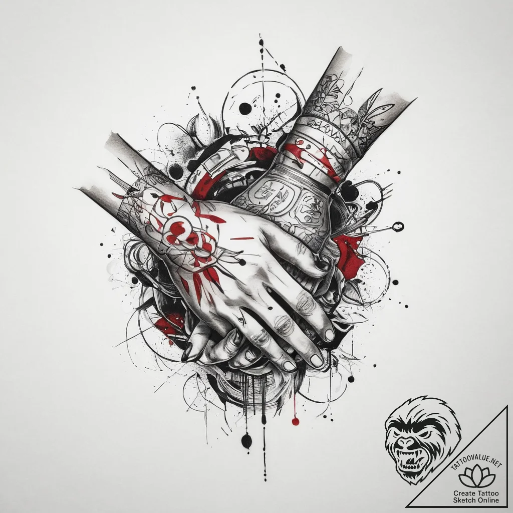 Tattoo sketch two hands shaking, tattoo flash... - tattoo sketch (№1760578193_0, 16.10.2025 01:29) — tattoovalue.net