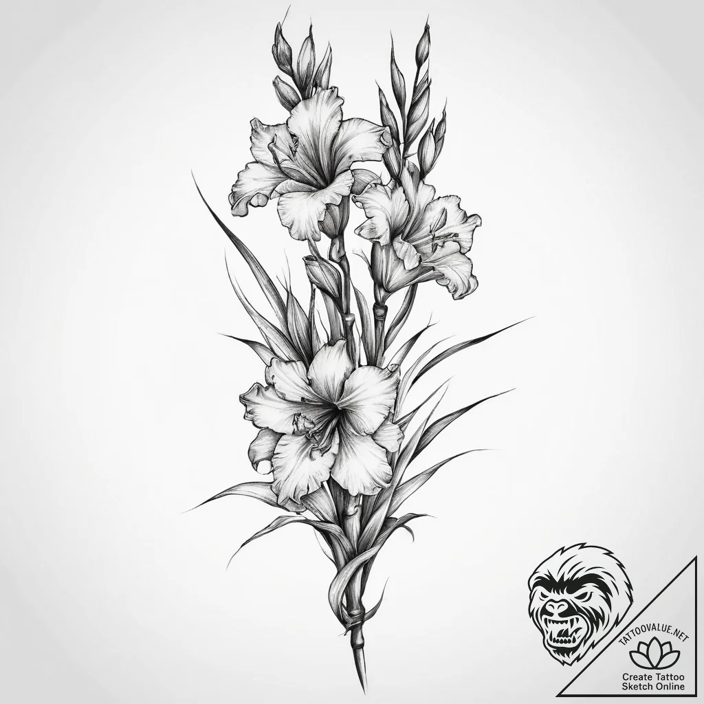 Tattoo sketch gladiolus, tattoo line art, rou... - tattoo sketch (№1760579704_0, 16.10.2025 01:55) — tattoovalue.net