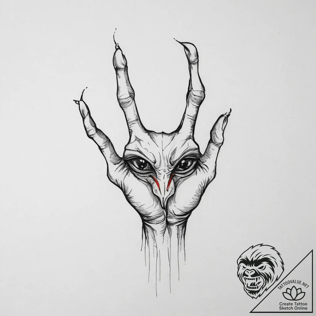 Tattoo sketch hands with an alien, tattoo lin... - tattoo sketch (№1760580136_0, 16.10.2025 02:02) — tattoovalue.net