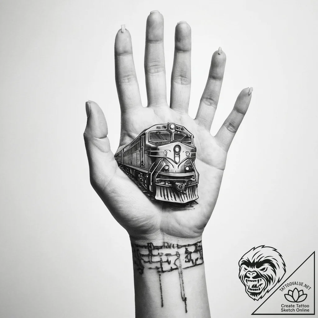 Tattoo sketch hands with a train - tattoo sketch (№1760580352_0, 16.10.2025 02:05) — tattoovalue.net