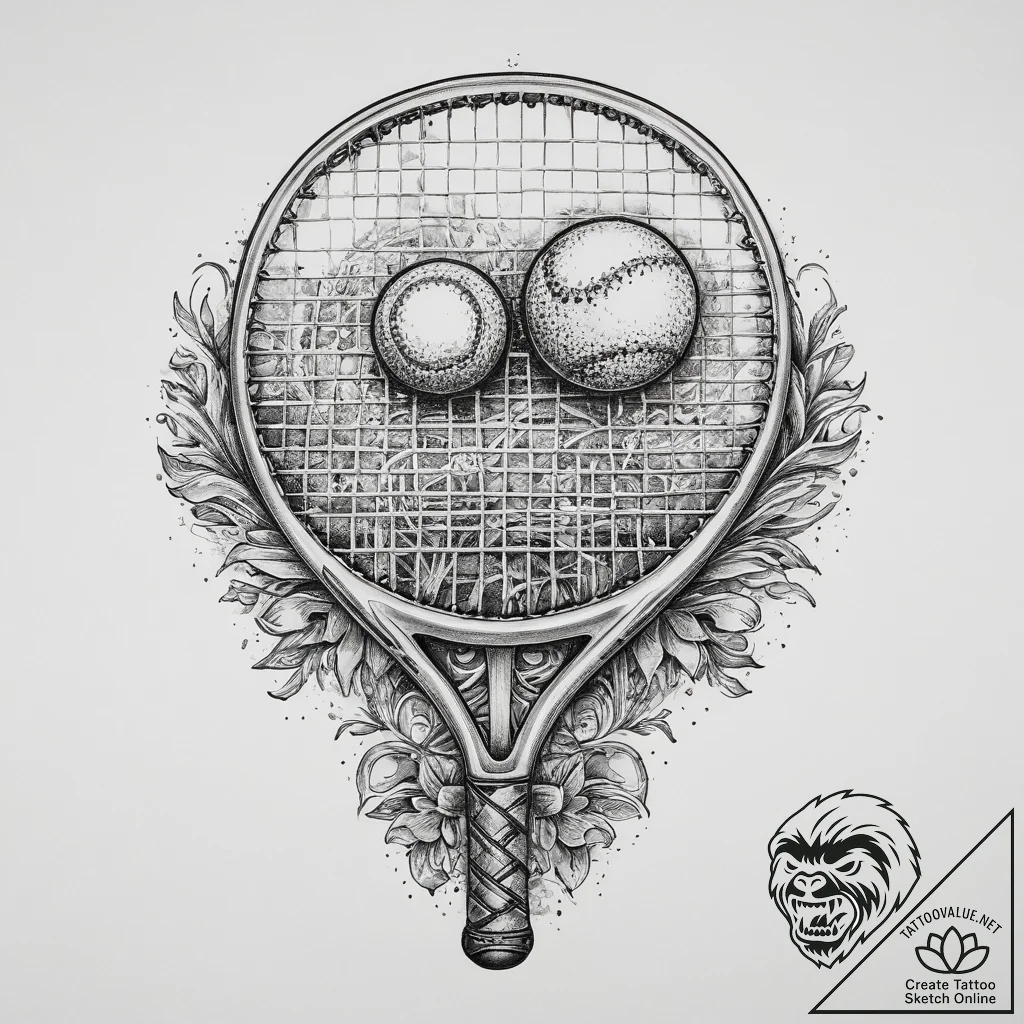 Tattoo sketch tennis tennis racket and ball,... - tattoo sketch (№1760580782_0, 16.10.2025 02:13) — tattoovalue.net