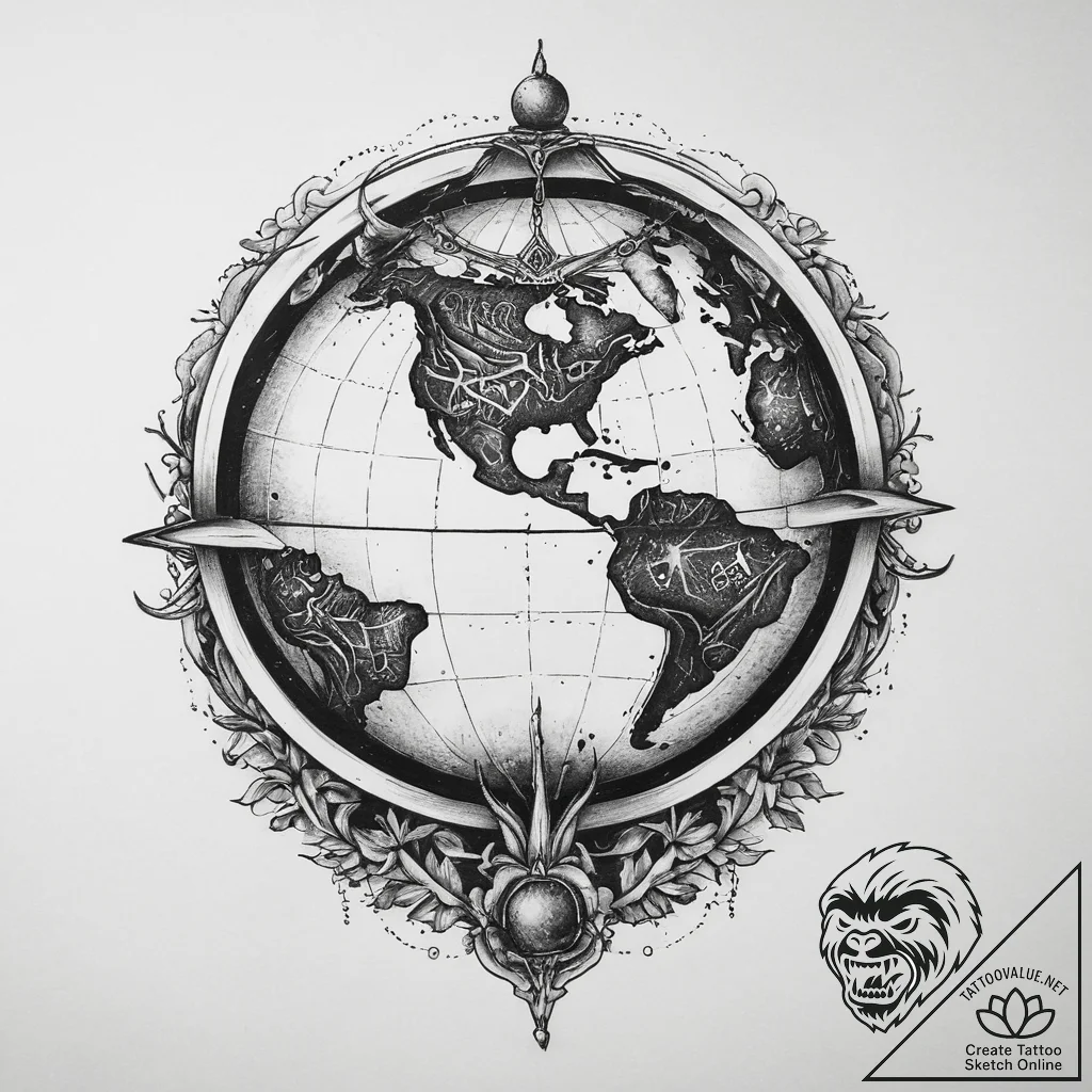 Tattoo sketch celestial globe, ink illustrati... - tattoo sketch (№1760582520_0, 16.10.2025 02:42) — tattoovalue.net