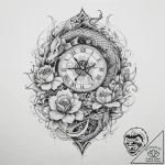 Tattoo sketch rose with a clock, tattoo line… – tattoo sketch (№1760582951_0, 16.10.2025 02:49) — tattoovalue.net