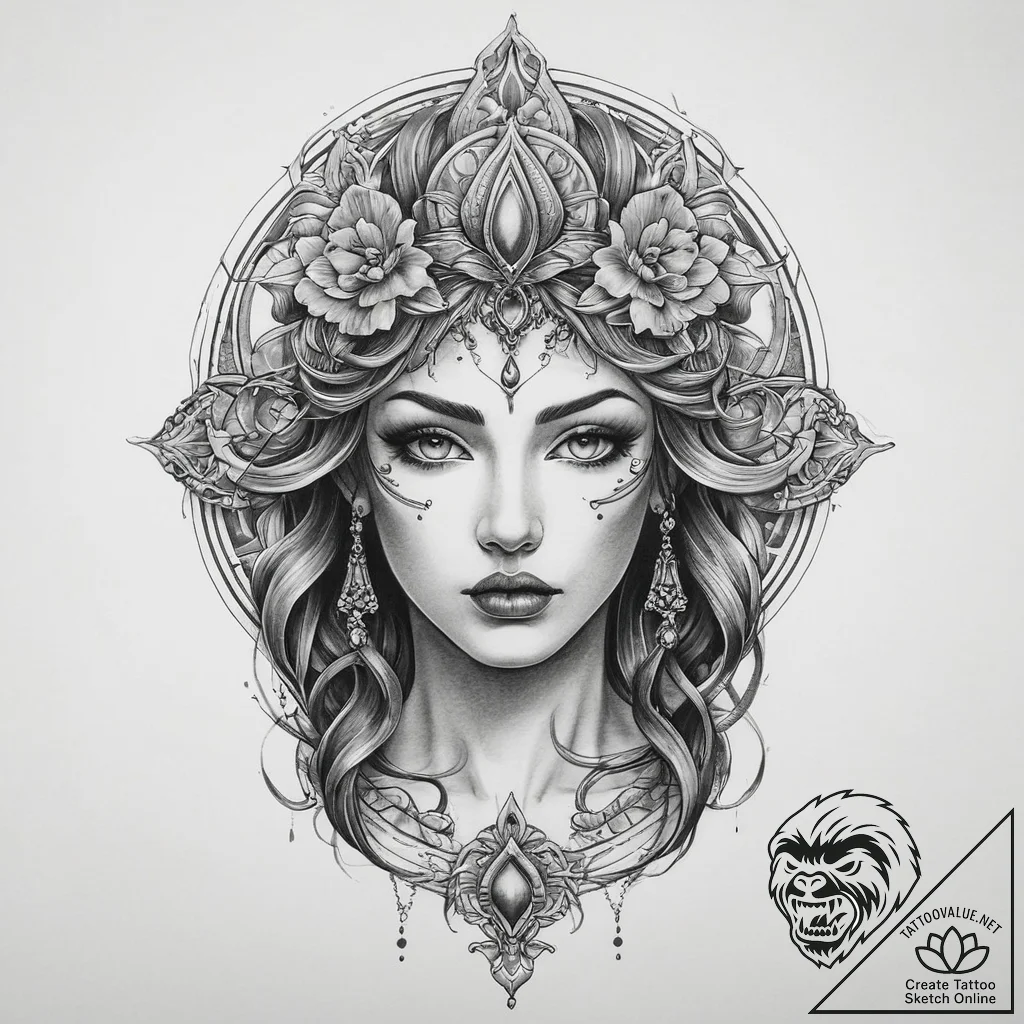 Tattoo sketch goddess tattoo, artistic tattoo... - tattoo sketch (№1760584031_0, 16.10.2025 03:07) — tattoovalue.net