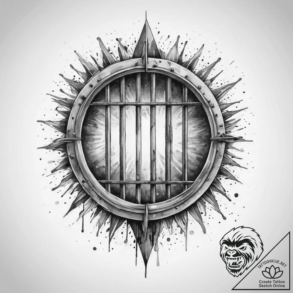 Tattoo sketch prison bars with sun, ink illus... - tattoo sketch (№1760584680_0, 16.10.2025 03:18) — tattoovalue.net