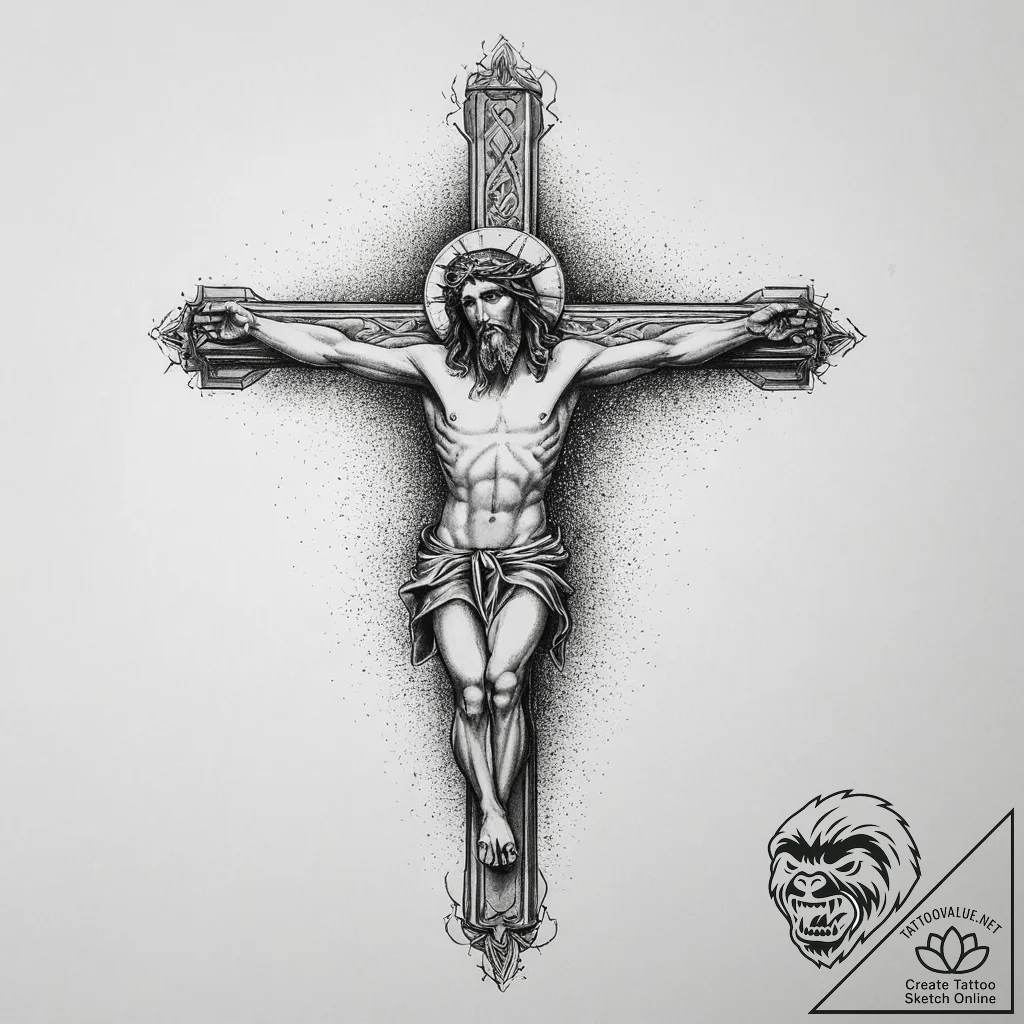 Tattoo sketch jesus on cross, tattoo flash sh... - tattoo sketch (№1760586201_0, 16.10.2025 03:43) — tattoovalue.net
