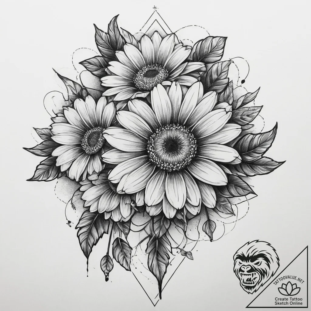 Tattoo sketch daisy, ink illustration for tat... - tattoo sketch (№1760587498_0, 16.10.2025 04:04) — tattoovalue.net