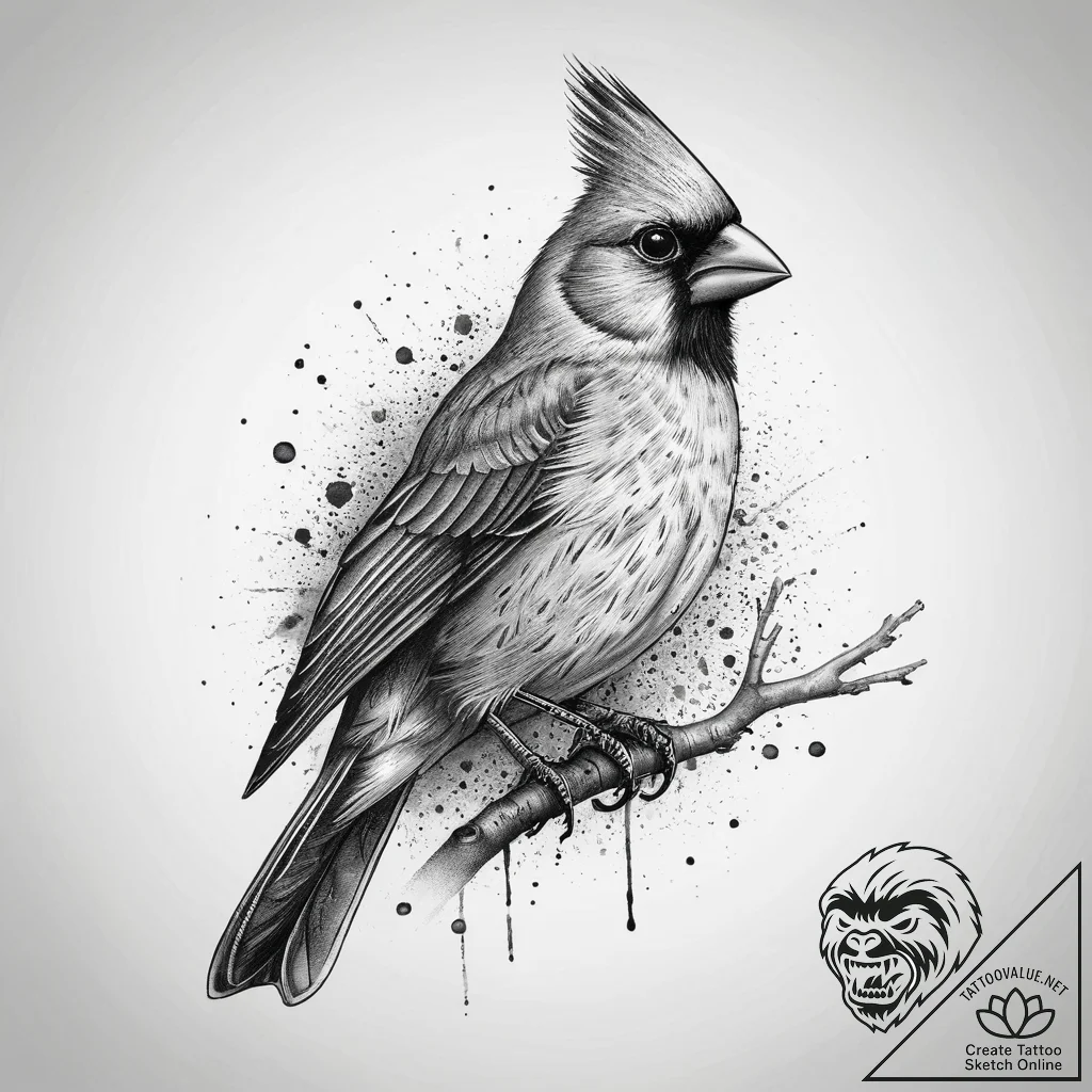 Tattoo sketch cardinal, ink illustration for... - tattoo sketch (№1760588148_0, 16.10.2025 04:15) — tattoovalue.net