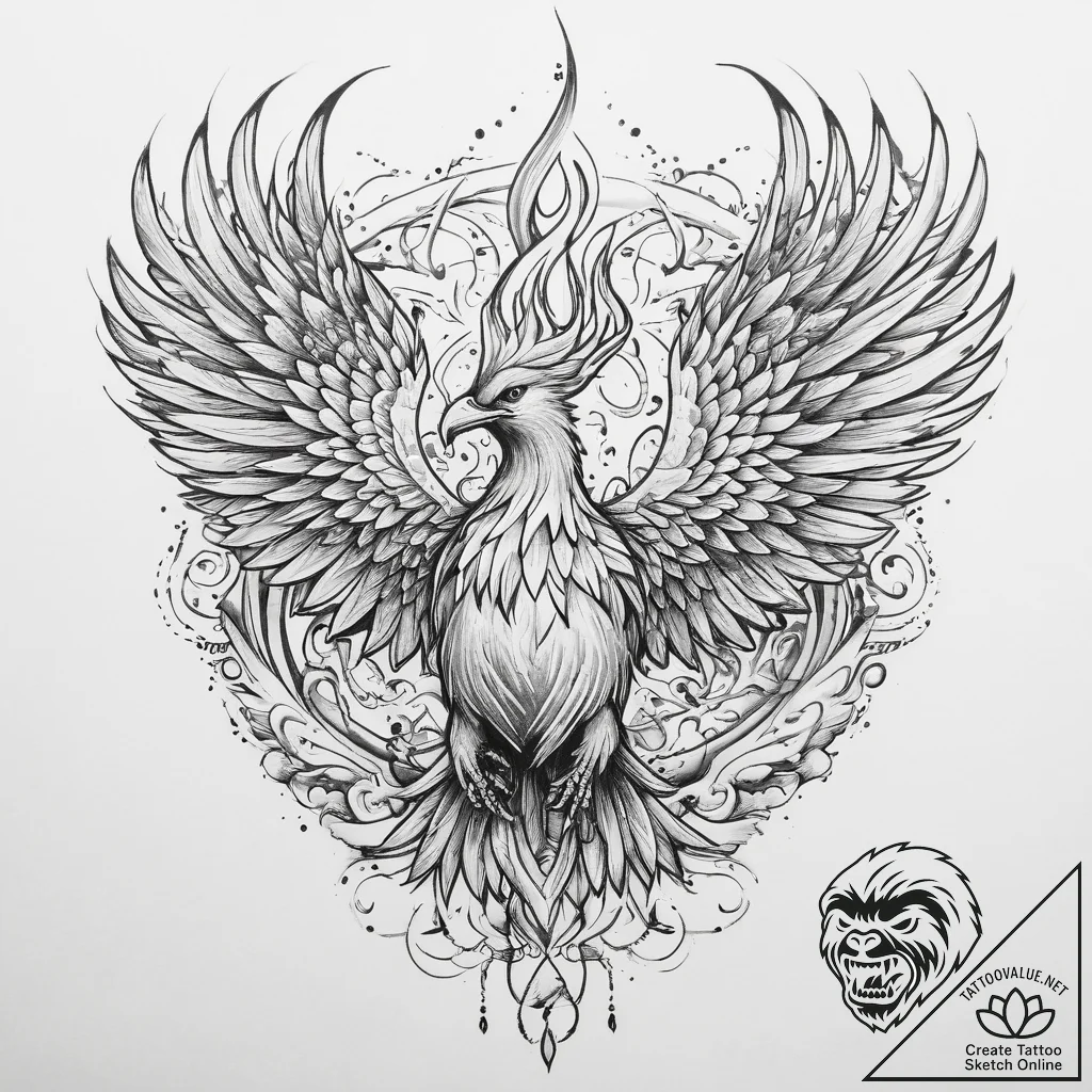 Tattoo sketch phoenix with a quote, concept a... - tattoo sketch (№1760592048_0, 16.10.2025 05:20) — tattoovalue.net
