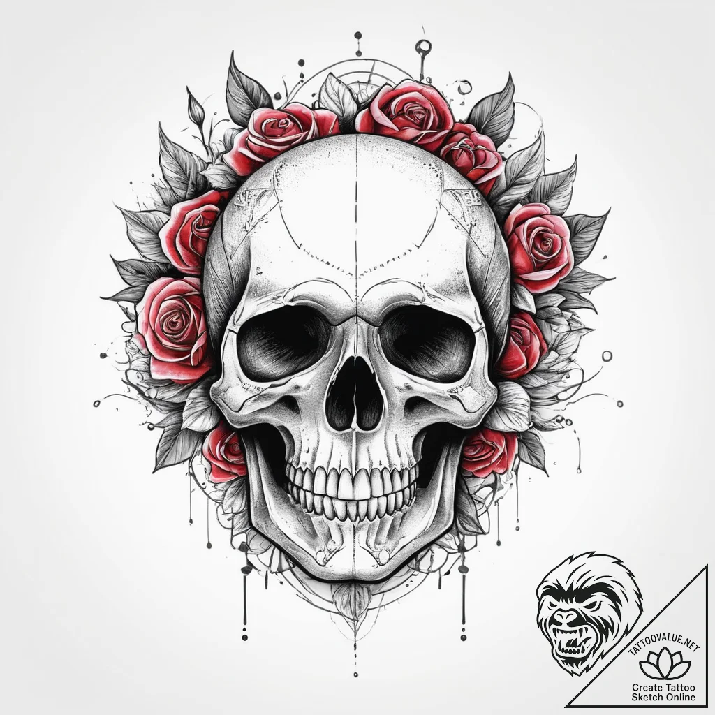 Tattoo sketch узор в виде черепа с розами, co... - tattoo sketch (№1760593348_0, 16.10.2025 05:42) — tattoovalue.net