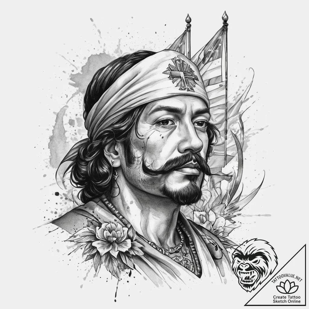 Tattoo sketch hernan cortes with a flag, tatt... - tattoo sketch (№1760595730_0, 16.10.2025 06:22) — tattoovalue.net