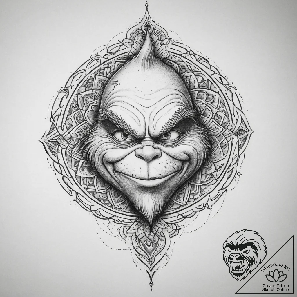 Tattoo sketch the grinch with a scale, tattoo... - tattoo sketch (№1760597889_0, 16.10.2025 06:58) — tattoovalue.net