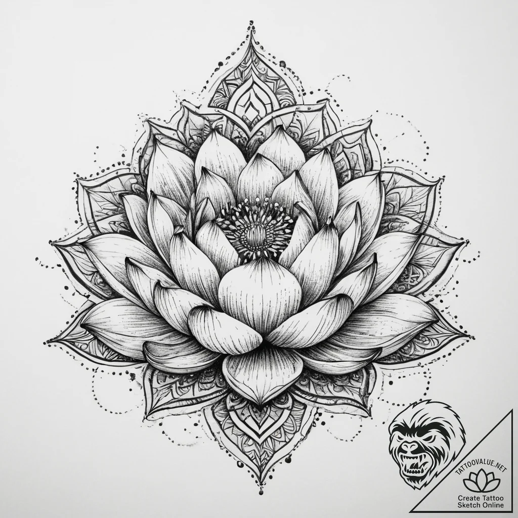 Tattoo sketch a lotus flower with a mandala,... - tattoo sketch (№1760598114_0, 16.10.2025 07:01) — tattoovalue.net