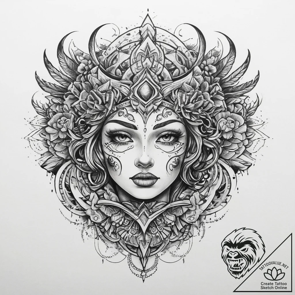 Tattoo sketch mystical portrayal, tattoo flas... - tattoo sketch (№1760598949_0, 16.10.2025 07:15) — tattoovalue.net