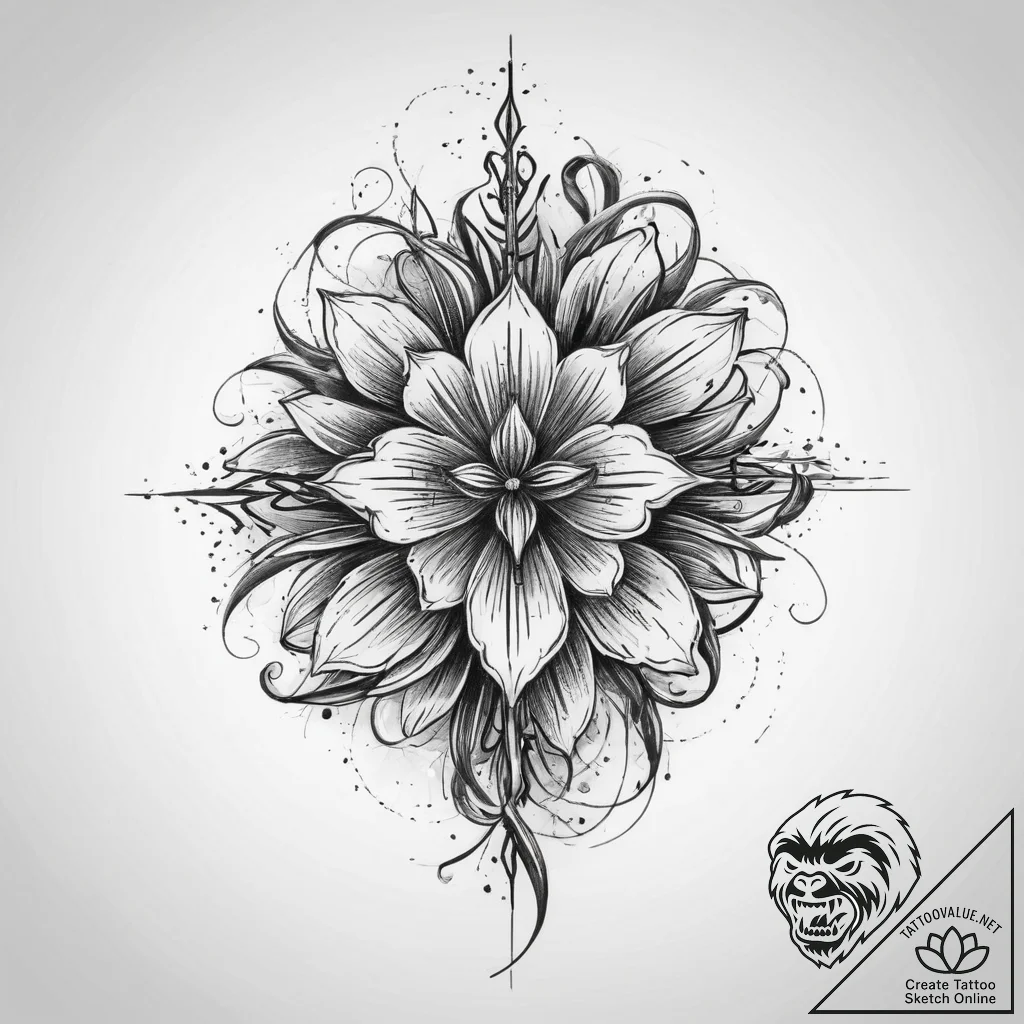 Tattoo sketch flower with a root, tattoo draw... - tattoo sketch (№1760601297_0, 16.10.2025 07:54) — tattoovalue.net