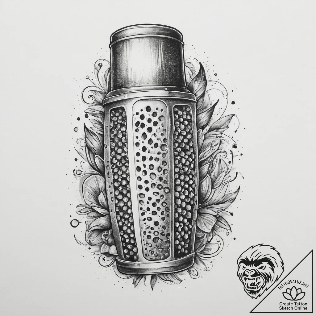Tattoo sketch nutmeg with a grater, ink illus... - tattoo sketch (№1760602378_0, 16.10.2025 08:12) — tattoovalue.net