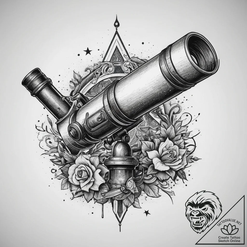 Tattoo sketch old telescope with a star, conc... - tattoo sketch (№1760603042_0, 16.10.2025 08:24) — tattoovalue.net
