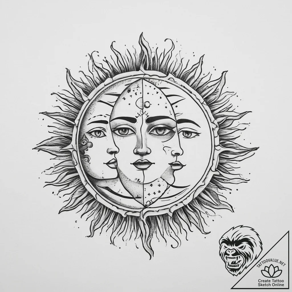 Tattoo sketch sun and moon, tattoo line art,... - tattoo sketch (№1760603906_0, 16.10.2025 08:38) — tattoovalue.net