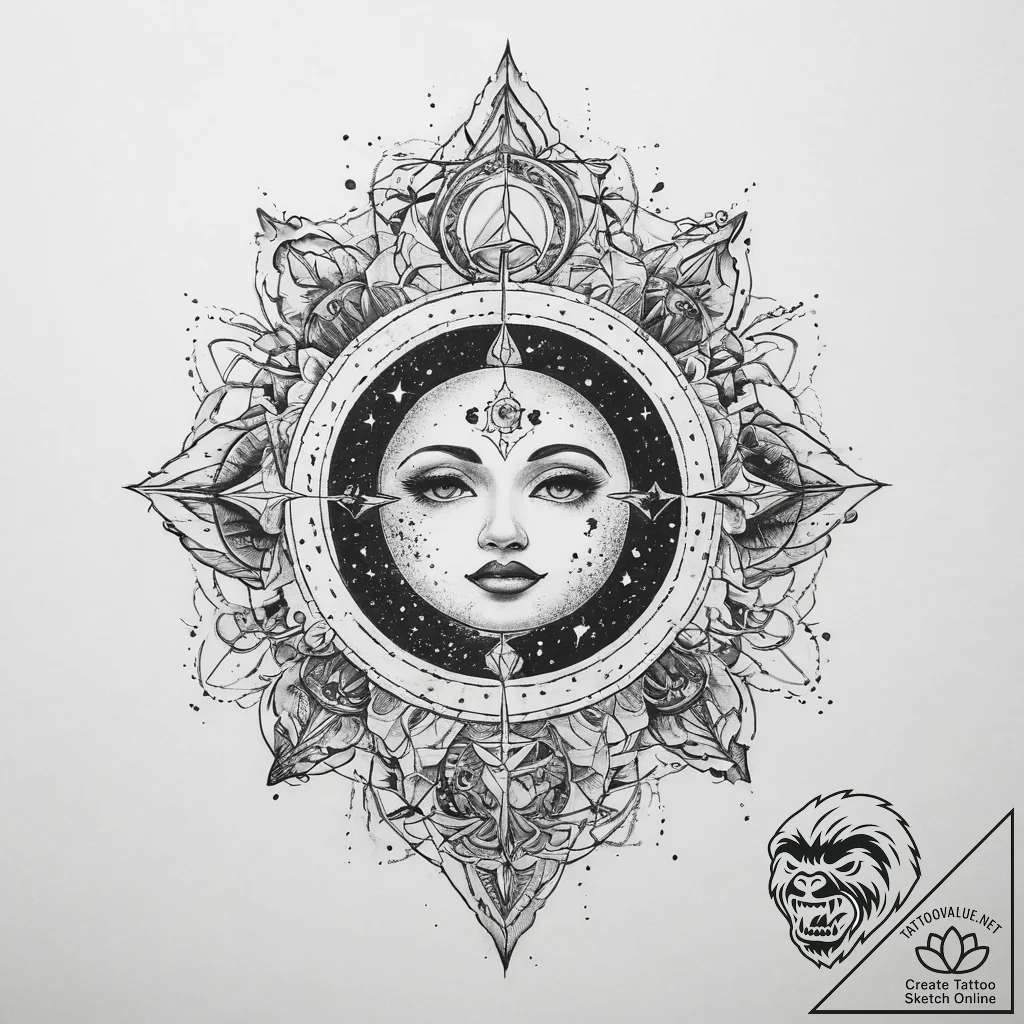 Tattoo sketch cosmic past - tattoo sketch (№1760604552_0, 16.10.2025 08:49) — tattoovalue.net
