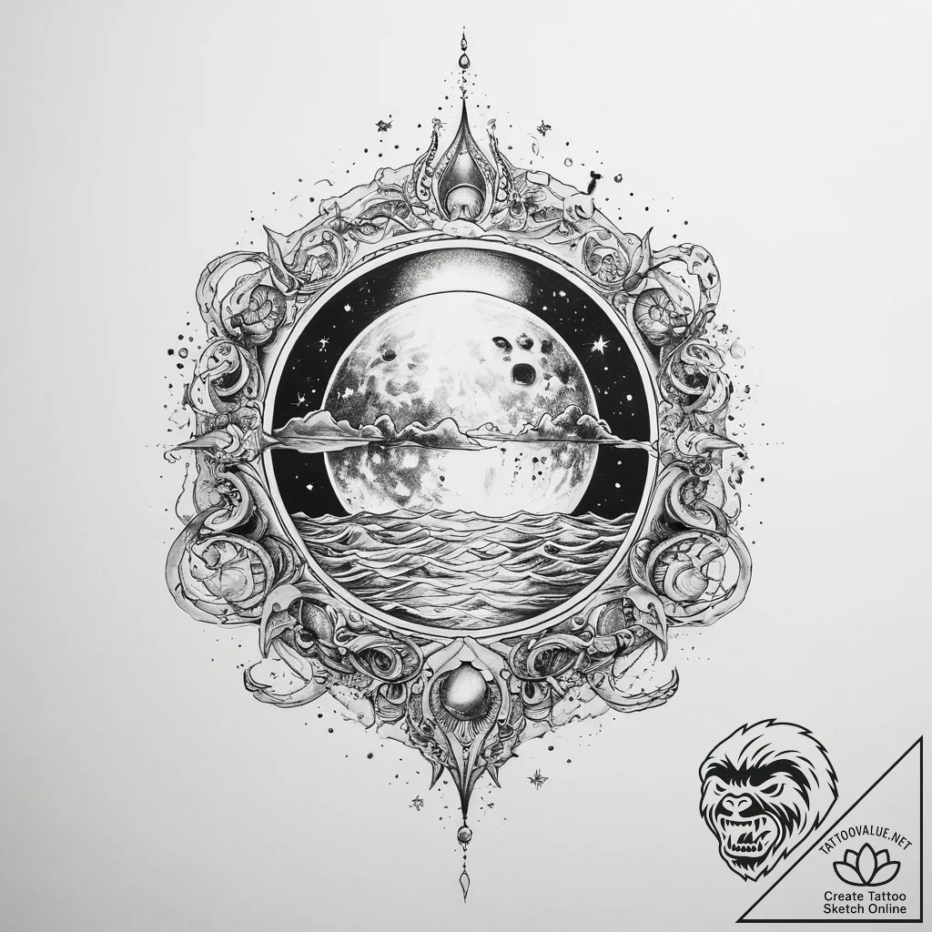 Tattoo sketch cosmic ocean - tattoo sketch (№1760605416_0, 16.10.2025 09:03) — tattoovalue.net