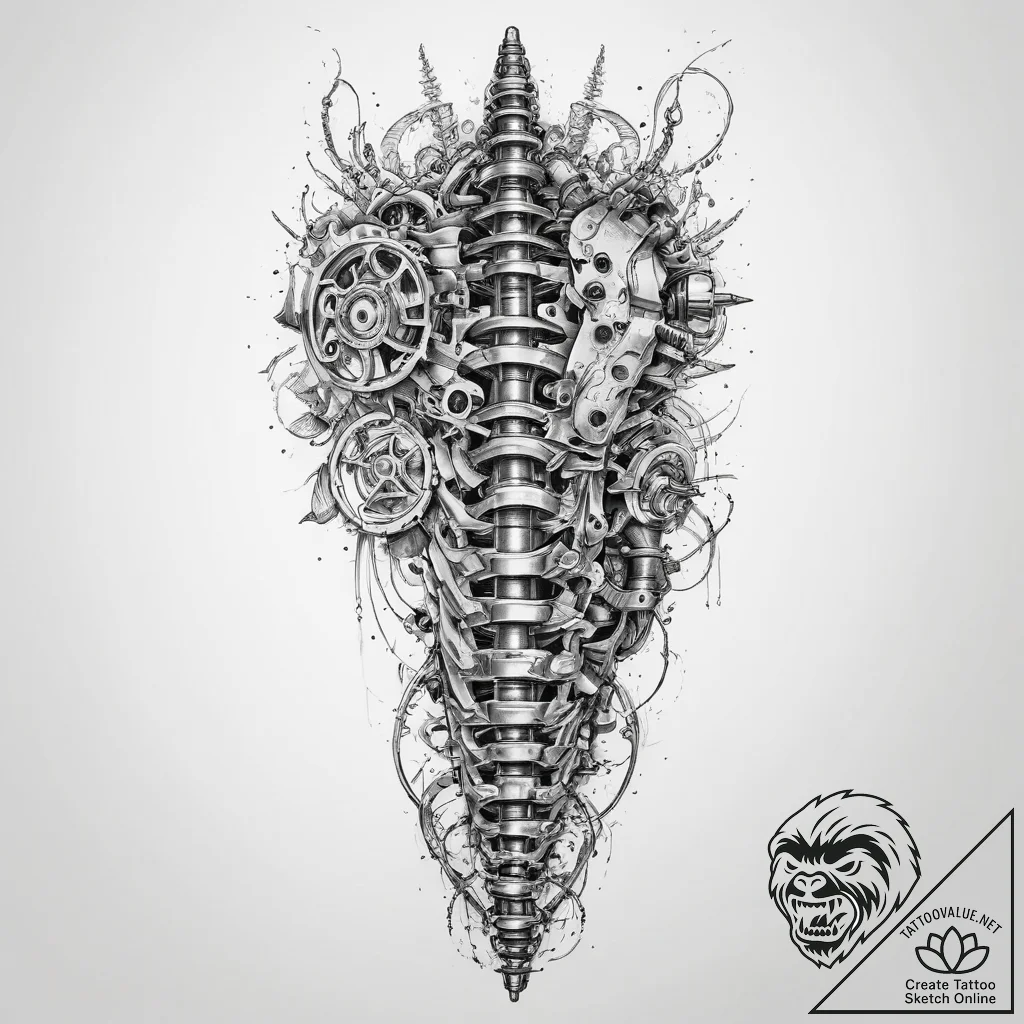 Tattoo sketch bio-mechanical позвоночник - tattoo sketch (№1760606497_0, 16.10.2025 09:21) — tattoovalue.net