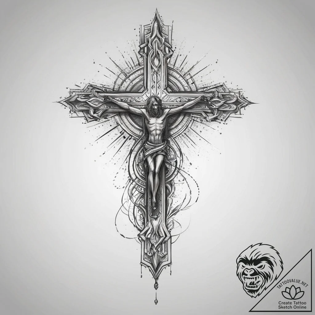 Tattoo sketch hands with a cross, ink illustr... - tattoo sketch (№1760606714_0, 16.10.2025 09:25) — tattoovalue.net