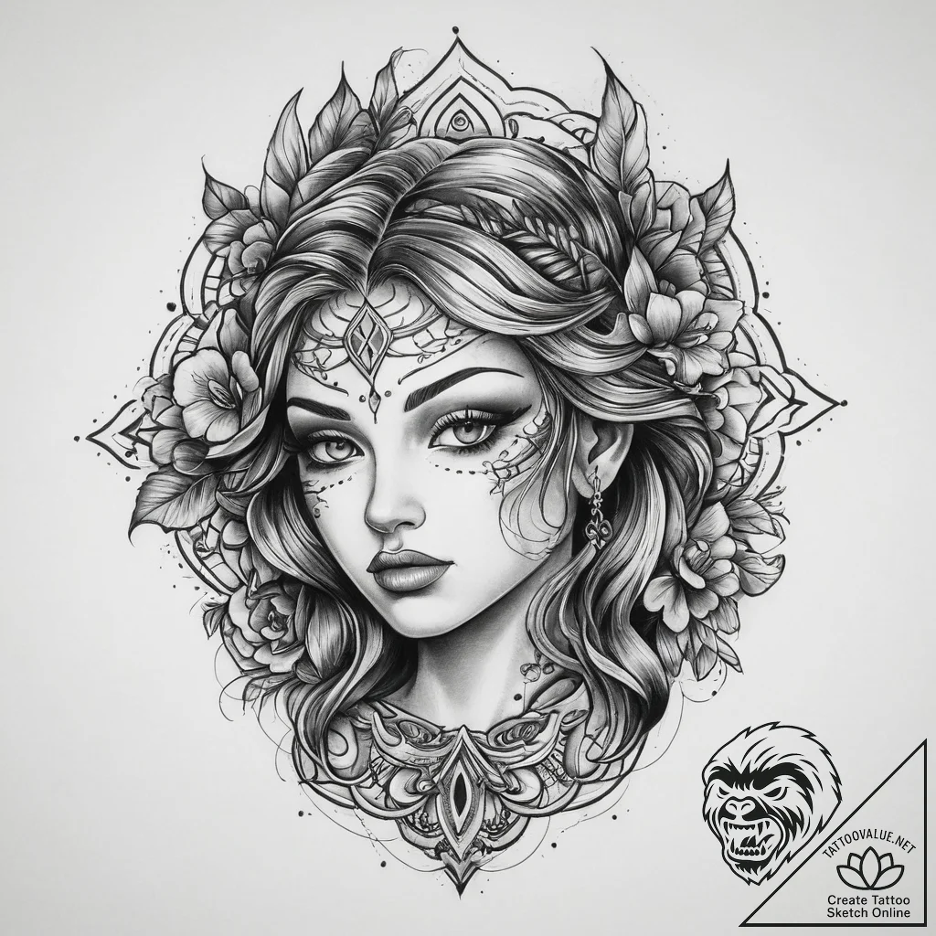Tattoo sketch blessed character, artistic tat... - tattoo sketch (№1760606938_0, 16.10.2025 09:28) — tattoovalue.net