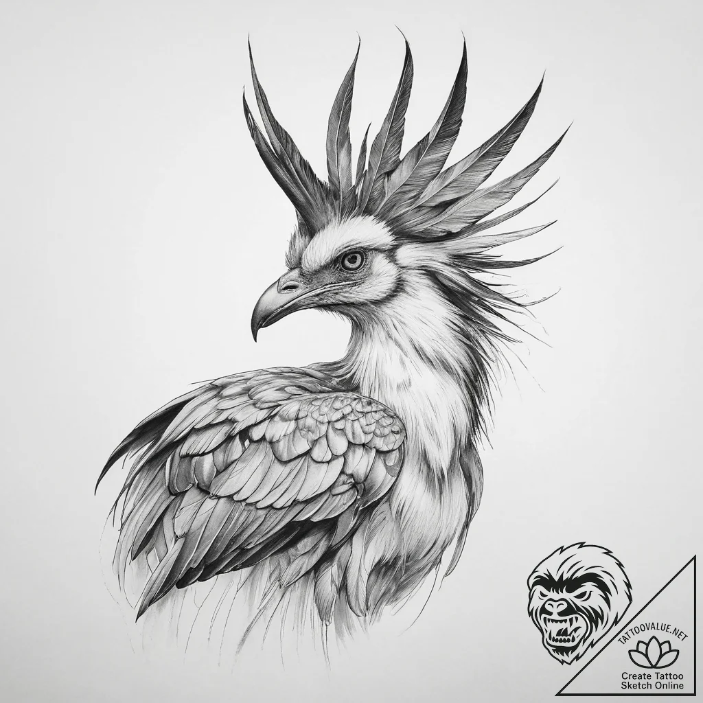 Tattoo sketch secretarybird - tattoo sketch (№1760608017_0, 16.10.2025 09:46) — tattoovalue.net