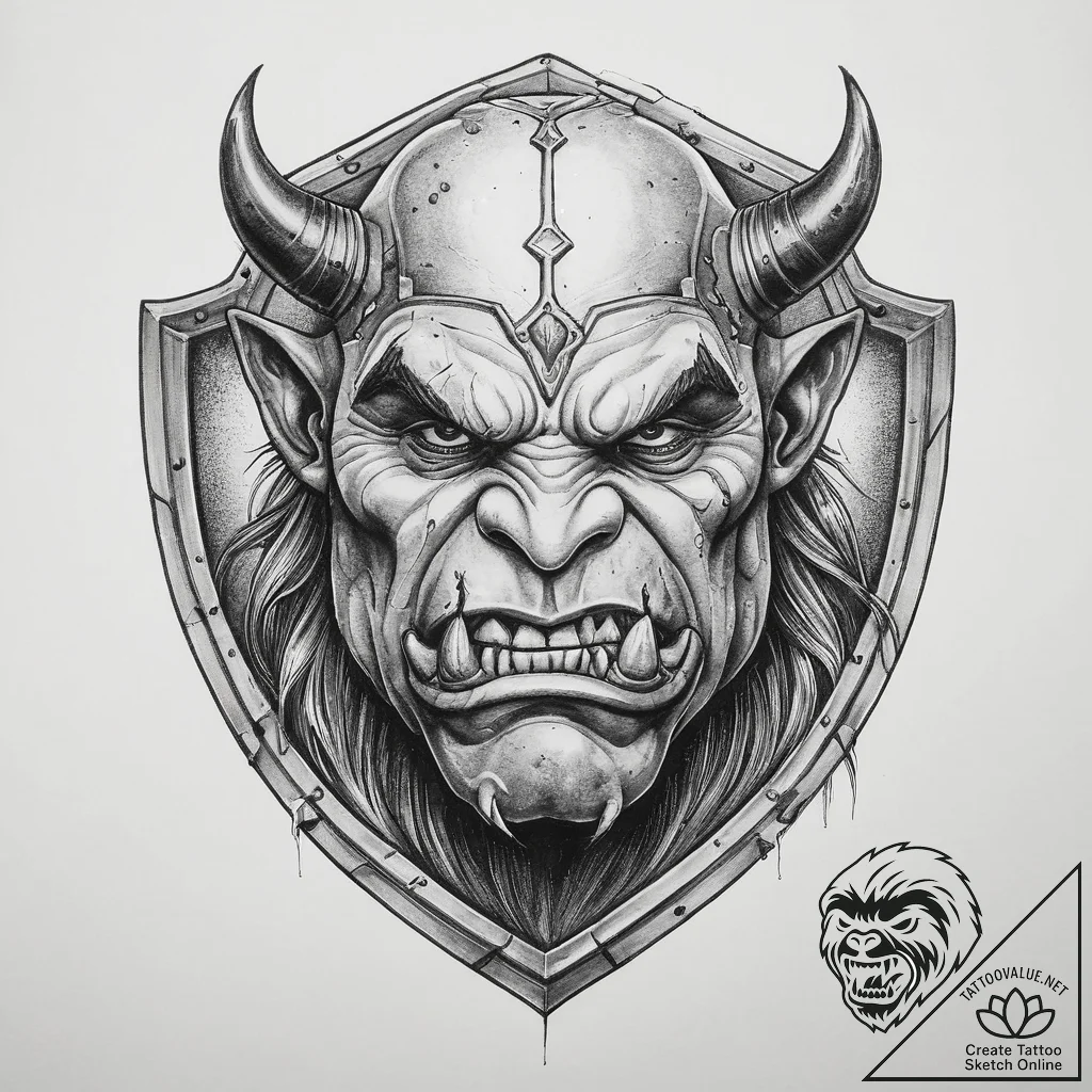 Tattoo sketch orc with a shield, artistic tat... - tattoo sketch (№1760608447_0, 16.10.2025 09:54) — tattoovalue.net