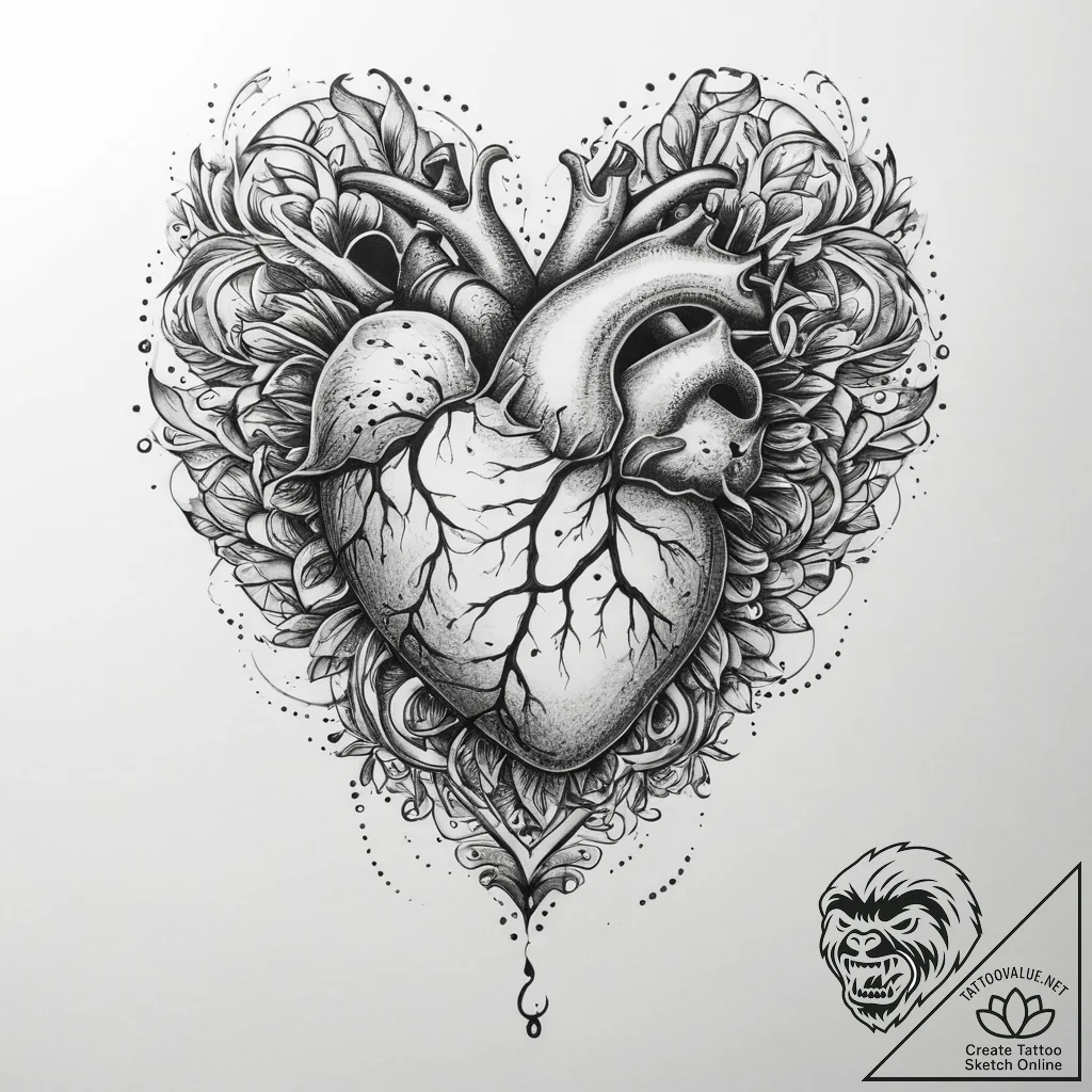 Tattoo sketch узор в виде сердца - tattoo sketch (№1760609097_0, 16.10.2025 10:04) — tattoovalue.net
