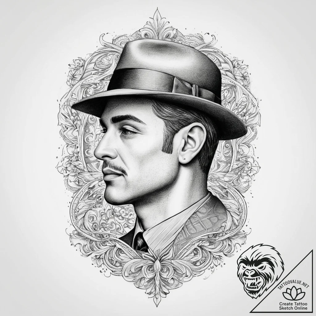 Tattoo sketch vito genovese with a hat, tatto... - tattoo sketch (№1760609314_0, 16.10.2025 10:08) — tattoovalue.net