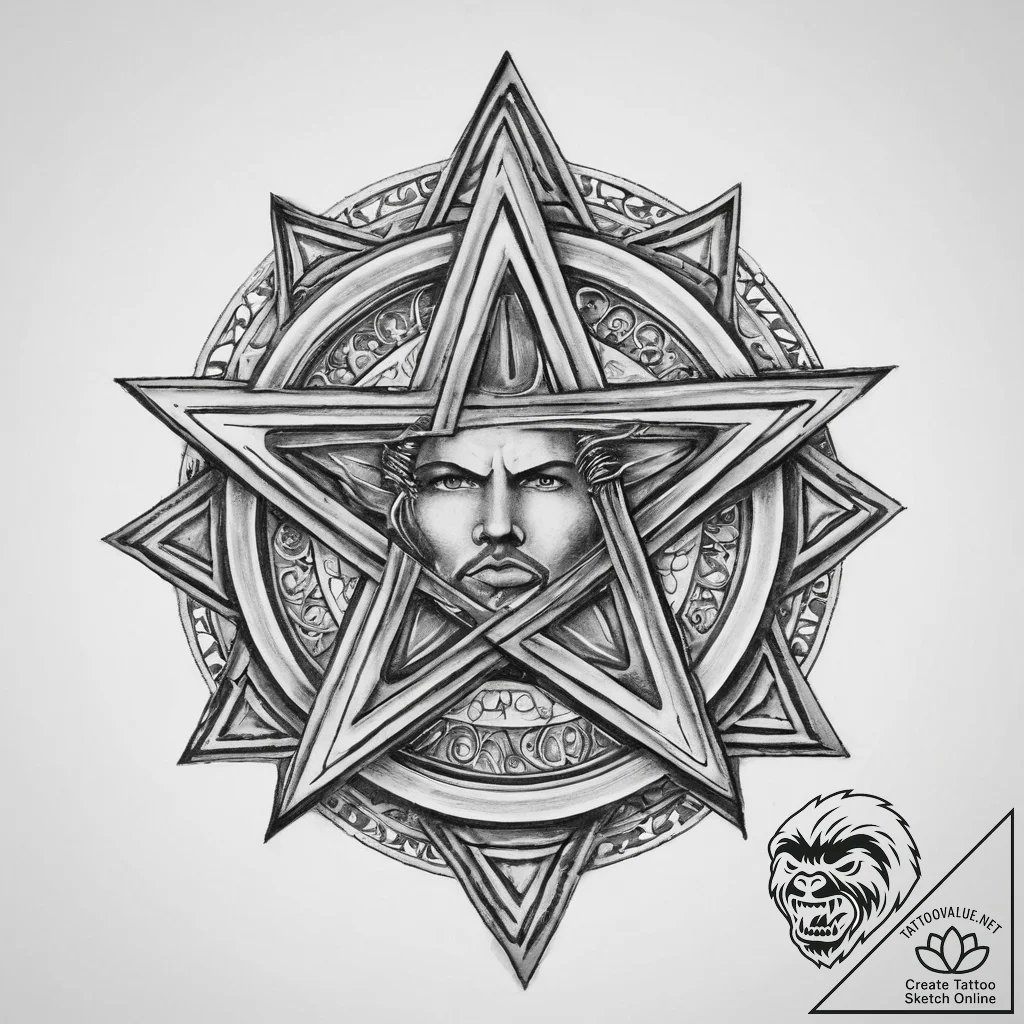 Pentagram - realism b/w, isolated on white - tattoo sketch (№1760611006_0, 16.10.2025 10:36) — tattoovalue.net
