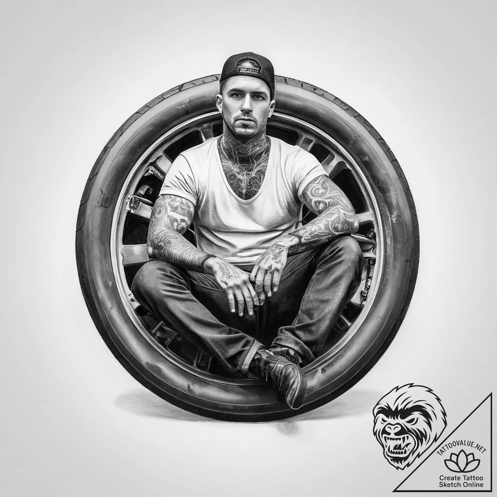 Tattoo sketch truck driver a person with a wh... - tattoo sketch (№1760611704_0, 16.10.2025 10:48) — tattoovalue.net