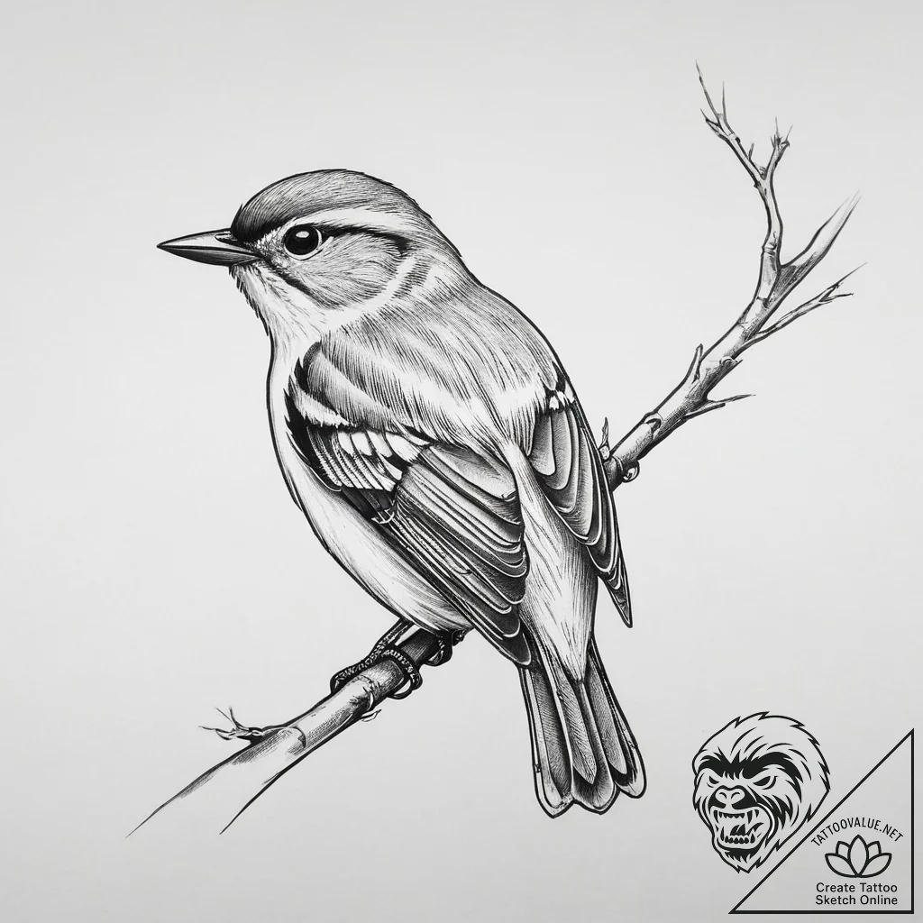 Tattoo sketch kinglet, tattoo line art, clean... - tattoo sketch (№1760612136_0, 16.10.2025 10:55) — tattoovalue.net